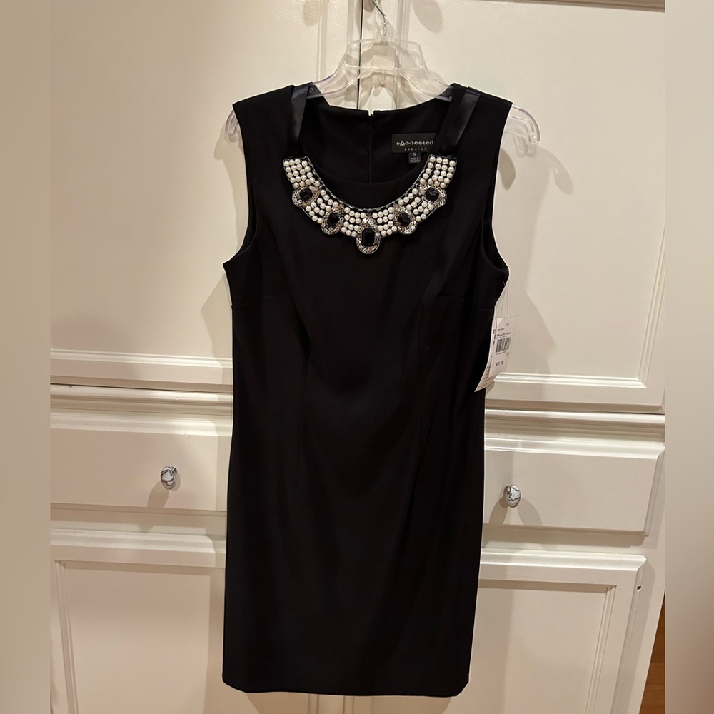 Connected Apparel Little Black Dress with Pearl Accent
